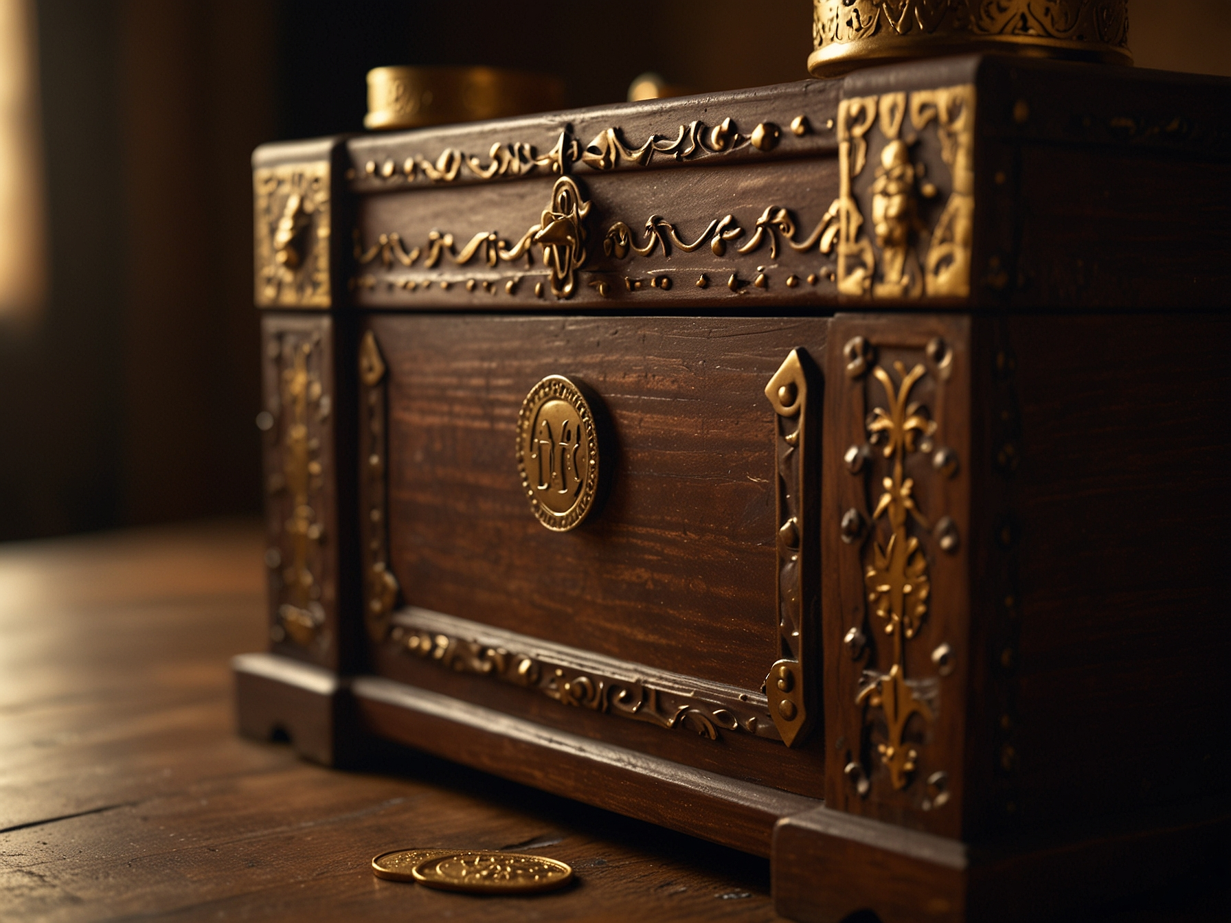 Hand placing coins into a regal chest